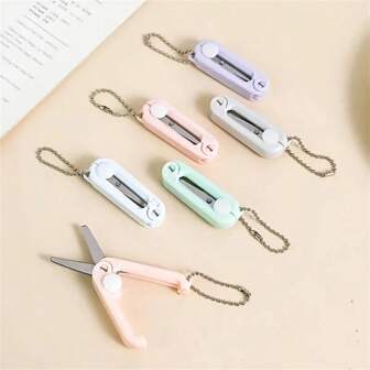 1pc Simple Mini Portable Small Scissors Paper-Cut Ledger Tool Cute Round Scissors Retractable Keychain Pendant, Tools For Men