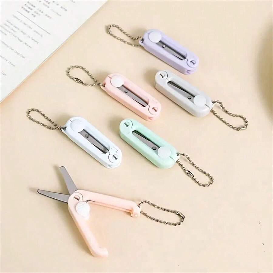 1 Miếng Đơn giản Mini Có thể mang đi Nhỏ bé Cây kéo Cắt giấy Công cụ Dễ thương Tròn Cây kéo Có thể thu vào Móc chìa khóa Vật rủ xuống - Nhiều màu - Xem 1