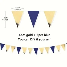 1pc Navy Blue Gold And Beige Party Decorations Royal Blue Gold Triangle Flag Pennant Banner Bunting For Graduation Birthday Wedding Shower Nautical Party Decorations Supplies
