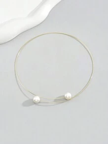 1pc Faux Pearl Choker Necklace In Vacation Style - Yellow Gold - View 6
