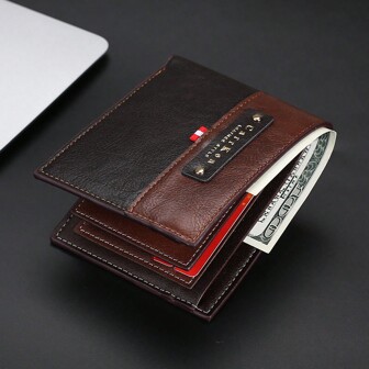 CarrKen 男士复古时尚拼色短款钱包横款大容量信用卡证件夹钱包男士礼物钱包男士钱包真皮