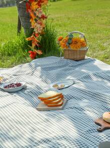 1 件格子印花野餐垫，适合户外露营 - 灰色 - 查看 3