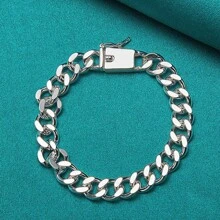 925 Sterling Silver Square Clasp Link Bracelet For Men, Perfect Gift For Him