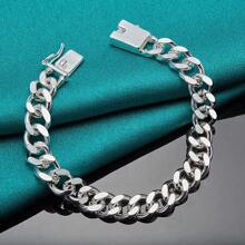 925 Sterling Silver Square Clasp Link Bracelet For Men, Perfect Gift For Him