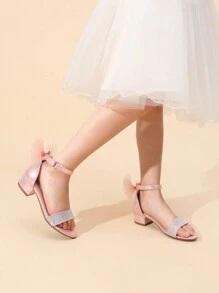 Girls Sandals Low Heel Dress Pump Ankle Strap Interchangeable Bow Flower Wedding Party Shoes For Little Kid/Big Kid - Pink - View 2