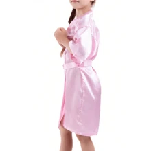 1 pieza Bata larga para niñas con impresión de letras doradas, mangas 3/4, bata delgada, ropa de dormir de niña, camisón, vestido para fiesta de bodas