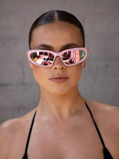 1 pieza Gafas de moda deportiva estilo Y2K para mujer en color rosa, apropiadas para la playa, festivales de música, vacaciones de verano en la playa, al aire libre y viajes