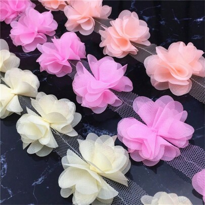 91cm Length 11pcs Flower Chiffon Cluster Flowers For Wedding Dress Bridal Fabric Lace Trim Fabric DIY Sewing Fabric