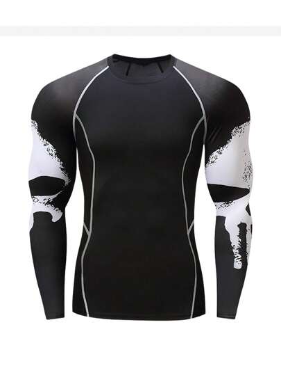 男友风男士健身紧身长袖速干训练运动T恤，适合秋冬季节穿着，男友风男士压缩上衣，黑色，春季款