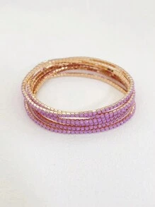 6pcs/Set Acrylic Rhinestone Candy-Colored Women Elastic Bracelets, Fashion Accessory For Party, Holiday, Spring