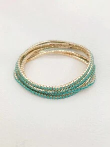 6pcs/Set Acrylic Rhinestone Candy-Colored Women Elastic Bracelets, Fashion Accessory For Party, Holiday, Spring