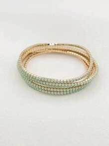 6pcs/Set Acrylic Rhinestone Candy-Colored Women Elastic Bracelets, Fashion Accessory For Party, Holiday, Spring