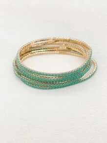 6pcs/Set Acrylic Rhinestone Candy-Colored Women Elastic Bracelets, Fashion Accessory For Party, Holiday, Spring