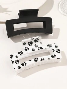 1 Miếng Đen Và Sữa trắng Tương phản Màu sắc Đơn giản Và Linh hoạt Hình vuông Móng vuốt tóc Với Mèo Móng vuốt , Sáng bóng Bề mặt Và In Thiết kế , Dễ thương Và vui tươi Phụ kiện tóc - Nhiều màu - Xem 4