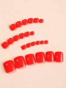 Elegant 24 Pure Red Fake Nails: Shiny, Durable, Comfortable And Suitable For Any Occasion - Multicolor - View 3
