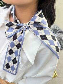 新款時尚設計師女士絲帶長圍巾，心形印花女士手提袋手提帶絲帶圍巾女孩頭髮絲帶頭飾綠色棕色 - A - 查看 14