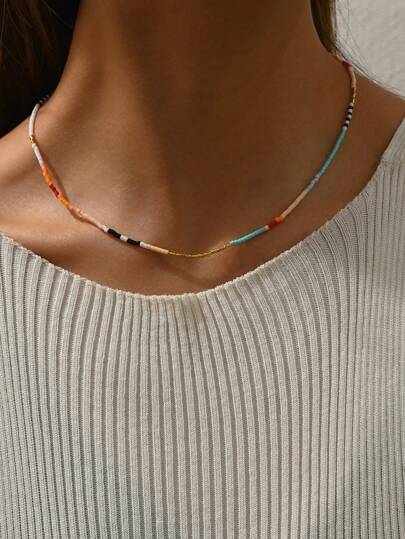Colorful Mini Beaded Collarbone Chain Necklace