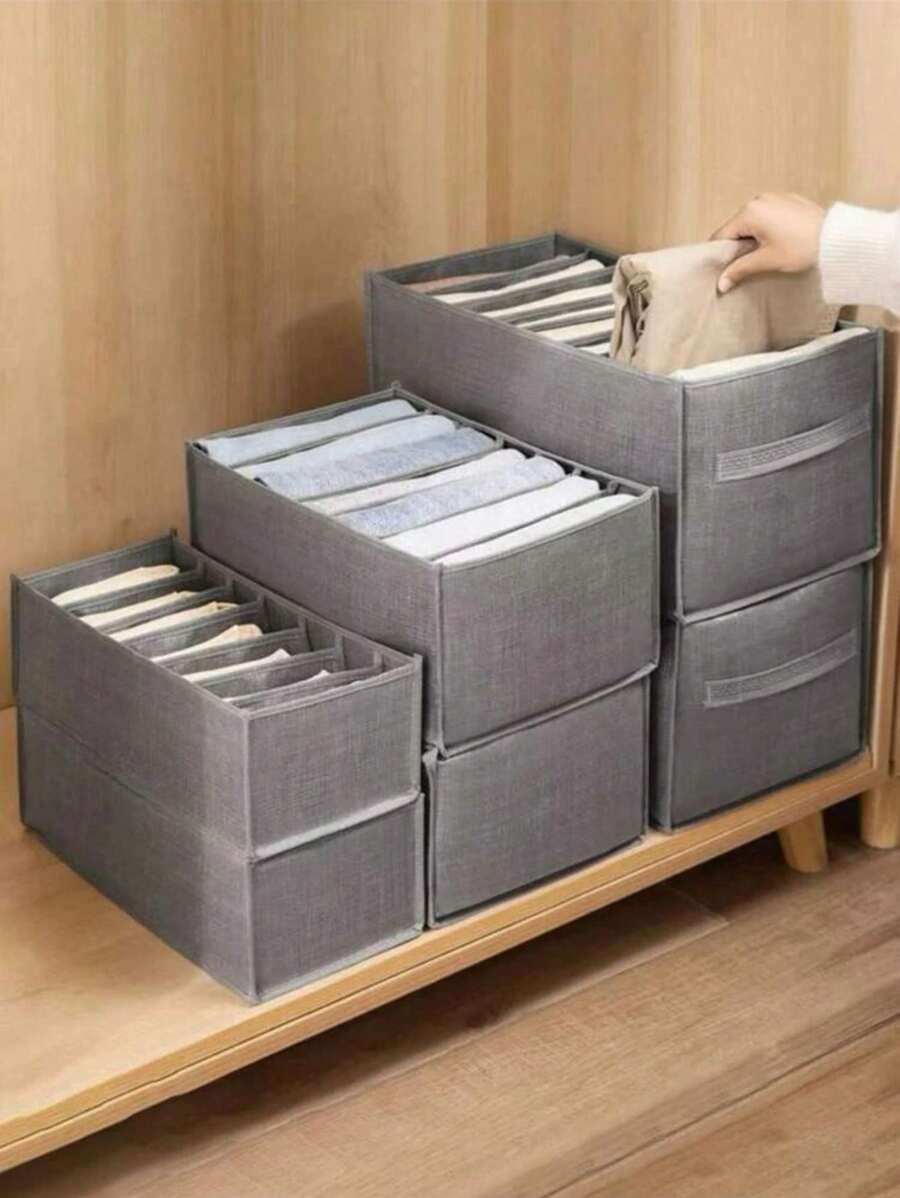 1pc Wardrobe Organizer Rack, 7/9 Grid Portable Closet Storage Shelf, Detachable Storage Box, Foldable Drawer Organizer For Underwear, Socks, Scarves, Leggings, T-Shirts, Jeans, Suitable For Autumn Decor, Holiday Decor, Room Decor, Home Decor, Bedroom Decor - Grey - View 1