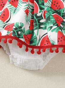 Funny Watermelon Printed Sleeveless Triangle Hoodie - Red - View 5