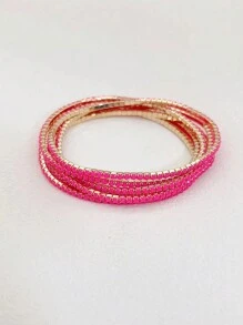 6pcs/Set Acrylic Rhinestone Candy-Colored Women Elastic Bracelets, Fashion Accessory For Party, Holiday, Spring