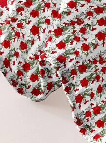 1pc Red Floral Vine Printed Brushed Fitted Sheet, Printed Bed Cover For Bedroom (Pillowcases Not Included)