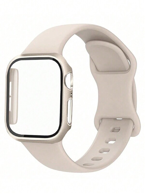 1set Three-In-One Fashion New Simple Solid Color Silicone Apple Watch Strap And Shell Integrated Pc Hard Apple Watch Case Compatible With Apple Watch 38mm 40mm 41mm 42mm 44mm 45mm 49mm Compatible With Apple Watch Series Ultra Se/9/8/7/6/5/4/ 3/2/1 Anti-Scratch, Waterproof, And Drop-Proof Protective Case, ComFortable, Skin-Friendly, Breathable Sports Wristband, Smart Watch Replacement Strap, For Women And Men