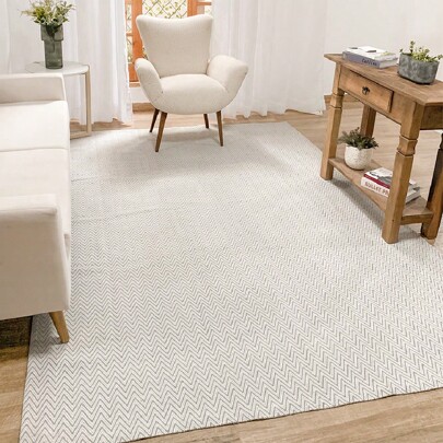 Tapete Sala Gigante 3,00M x 2,00M Cinza Mesclado Geométrico 100% Algodão Artesanal  de Tear Lavável Antiderrapante