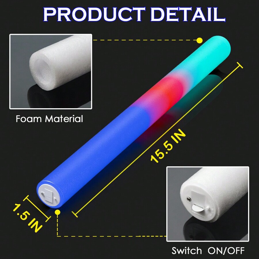 12 Piezas Palos fosforescentes de espuma LED a granel con 3 modos de