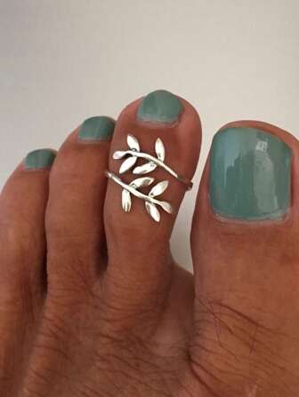 Anillo para el pie en forma de hoja con diseño plateado estilo vacaciones en la playa
