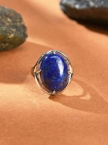 1pc Natural Quartz Crystal Smooth Egg-Shaped Open Ring For Men