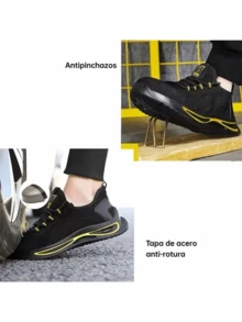 Zapatos de trabajo de seguridad de malla transpirable negros de moda para hombres, zapatos de trabajo antigolpes y a prueba de golpes, zapatillas de deporte casuales - Amarillo - Ver 6