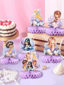 6 piezas de decoraciones tipo sirena, estilo panal morado, decoraciones para fiesta de cumpleaños con tema de sirena, suministros de decoración de fondo para habitaciones, decoración de mesa - Morado - Ver 2