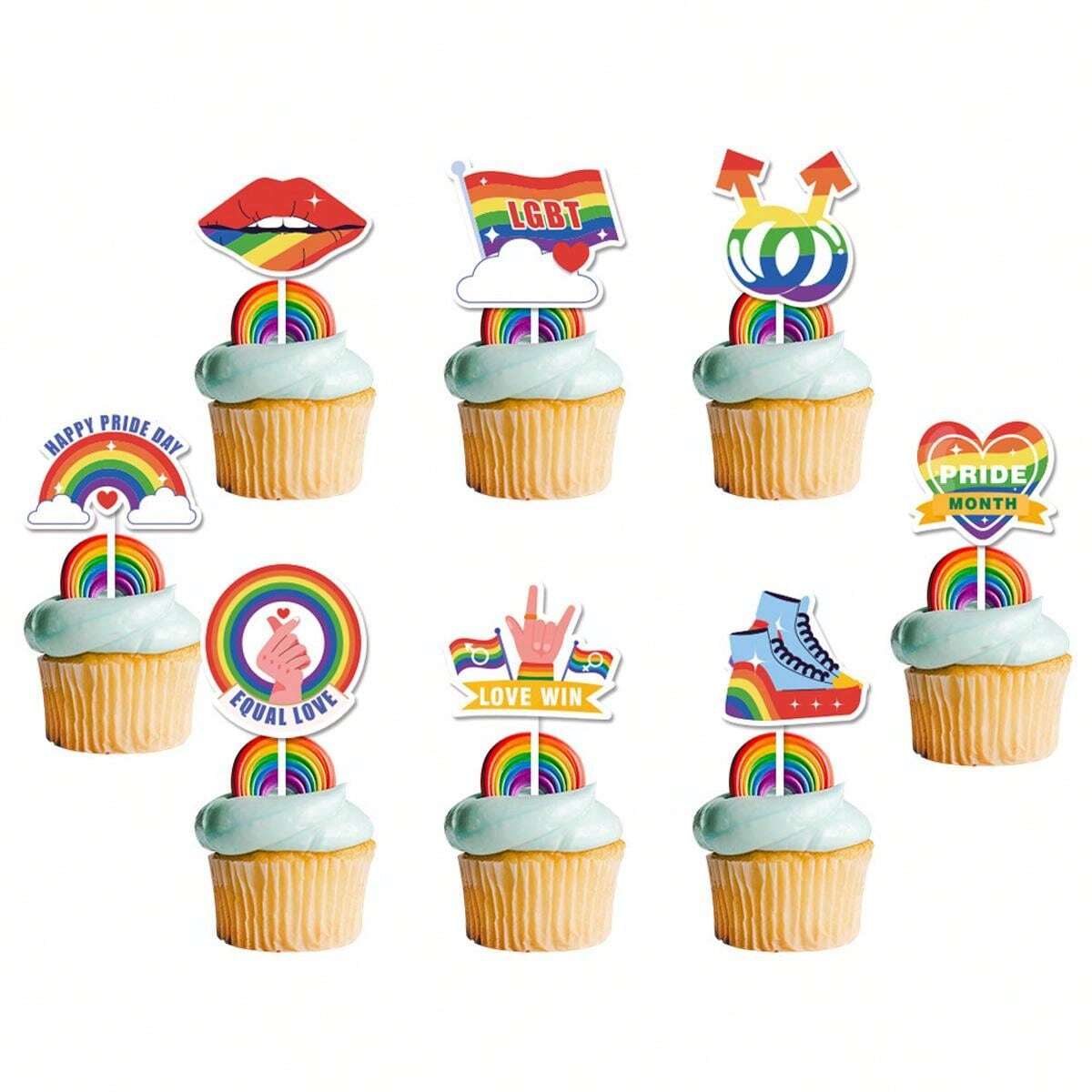 12 Rainbow Theme Cake Toppers Paper Picks For Birthday Baking