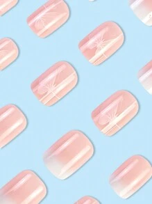 24 piezas/set de uñas postizas cortas cuadradas de diseño de mariposa en gradientes de color rosa jalea, suministros de uñas para mujeres y niñas uñas falsas uña falsa uña acrílica