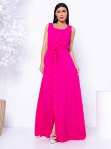 Vestido Social Feminino Longo Confortável Festas Casamento Perfeito - Rosa - Visão 3