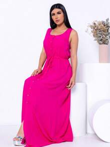 Vestido Social Feminino Longo Confortável Festas Casamento Perfeito - Rosa - Visão 5