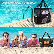 Mesh Beach Bag - Large Beach Tote Bag For Outdoor Vacation For Toys Storage - Black - View 5