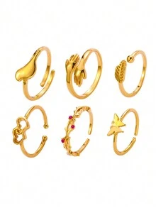 Set Of 6 Fashionable Open Heart Toe Rings For Women, Including Butterfly Adjustable Knuckle Rings And Beach Foot Rings - 6 Piece Set - View 4