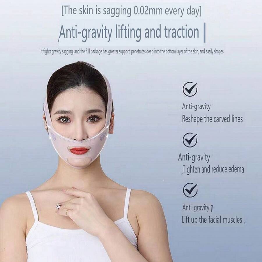 V-Shape Face Mask Compression Face Lifting Mask For Law Lines And Wrinkles, Double Chin Trainer Sculpting Mask For Full Face Lift - Pink - View 1