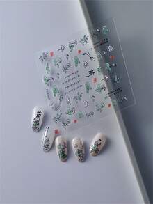 1Pc 5D Embossed Nails Art Flowers Stickers Fruits Plant Heart Rabbit Butterfly Adhesive Sliders Nail Polish Manicure Sticker Decals - Green - View 5