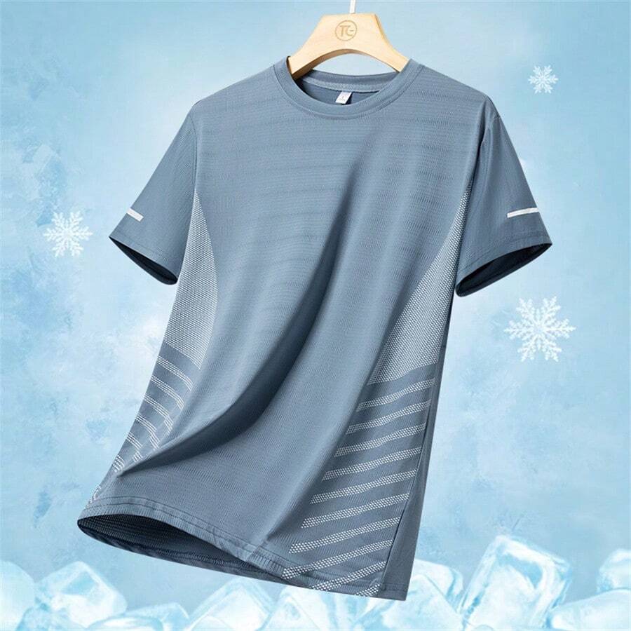 Men Outdoor Quick-Drying Running T-Shirt, Summer Thin Ice Silk Mesh Short Sleeve Sports Tee For Mountaineering