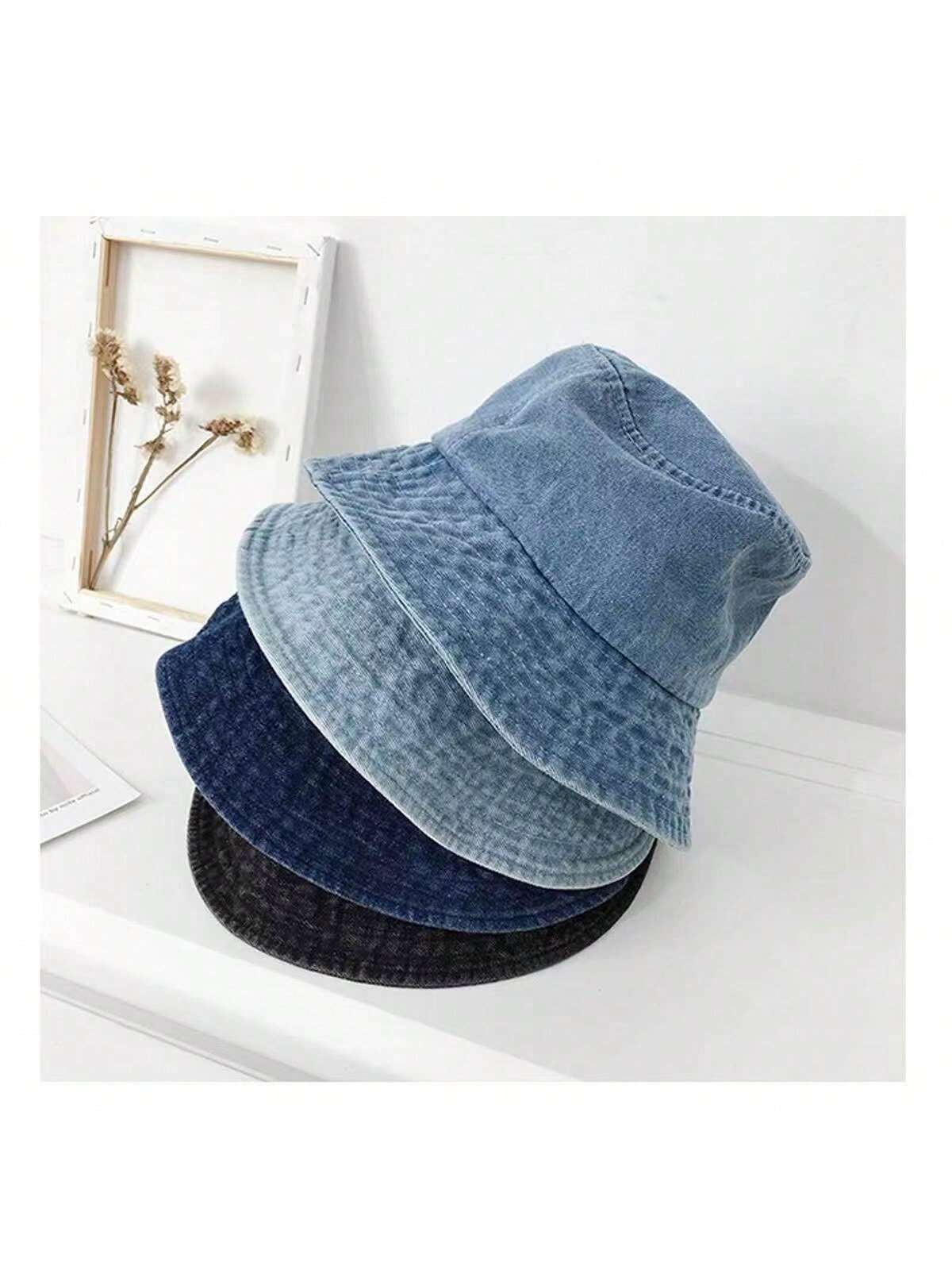 قبعة دلو جينز على الطراز الياباني للنساء، ذات حافة...