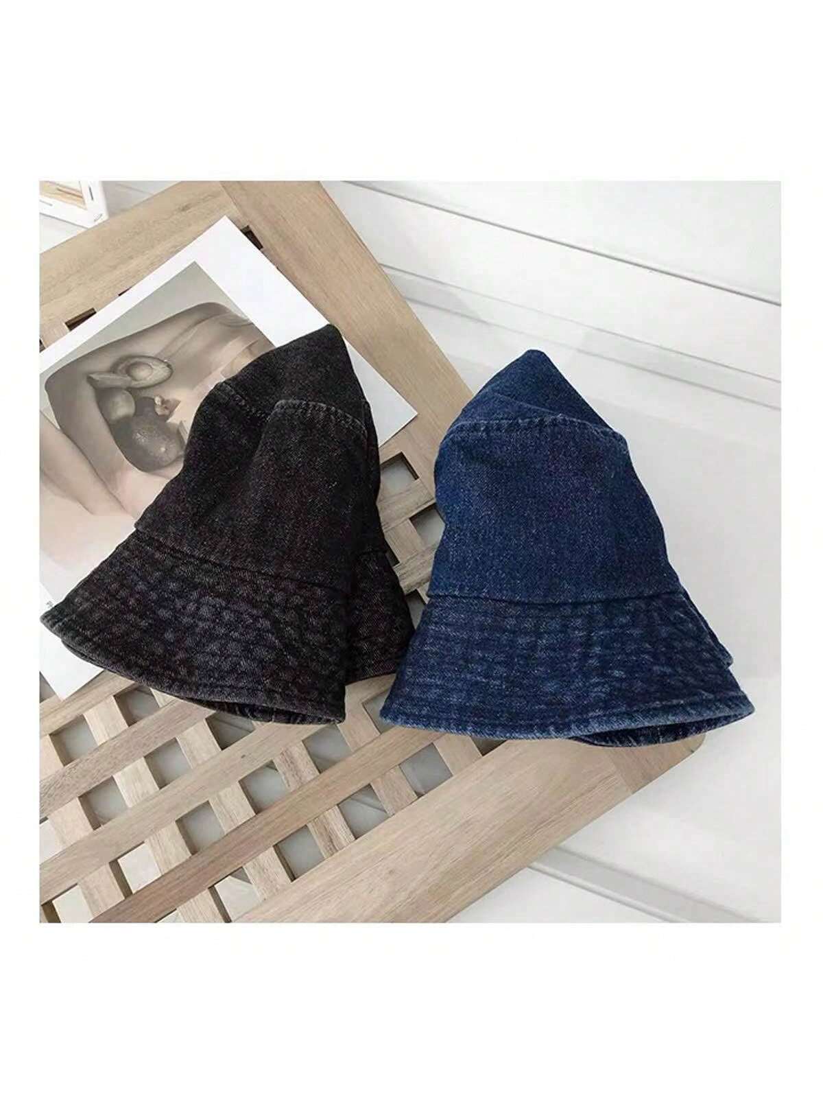 قبعة دلو جينز على الطراز الياباني للنساء، ذات حافة...