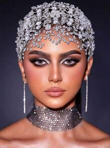 1 pieza Diadema nupcial de lujo con decoración de flores de rhinestone, accesorio para el cabello de boda para mujeres, adecuado para boda, fiesta, escenario, celebración, regalo, accesorios del Día de San Valentín