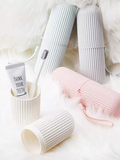 1 قطعة حافظة فرشاة أسنان للسفر عشوائية، كوب غسيل محمول، طقم فرشاة أسنان وكوب مياه بسيط، طقم 2 قطع/3 قطع (فرشاة أسنان من الخيزران + حافظة فرشاة أسنان للسفر) عودة إلى المدرسة