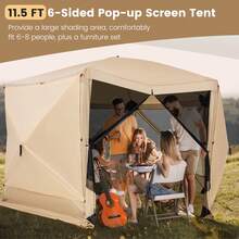 Coffee/Green- 11.5 X 11.5 Ft 6-Sided Pop-Up Canopy Screen Tent With Mesh Walls, 2 Detachable Wind Panels, Zippered Door, Carry Bag, Stakes, And Ropes For Camping, Backyard, And Beach Shade Shelter