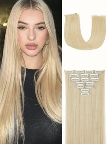 Clip In Hair Extensions 7PCS Hair Extensions Long Straight Hair Extensions Clip In Synthetic Fiber Soft Nature Hair Piece For Women Daily Use(Blonde)