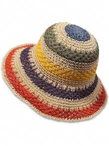 1pc New Korean Style Multicolor Foldable Sun Crochet Hat For Beach, Travel And Vacation Boho