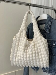Túi đeo vai in họa tiết đám mây & bong bóng & hoa thời trang, túi vest mới cho nữ sinh, túi tote vải đơn giản để mua sắm, túi đi học, di động, có thể gập lại, sức chứa lớn, dành cho nữ sinh trung học nữ sinh đại học túi trở lại trường, nhẹ, giản dị cổ điển, thích hợp cho nữ sinh trung học nữ sinh đại học, hoàn hảo cho ngày trở lại trường, ngày đầu tiên đi học - Màu be - Xem 2
