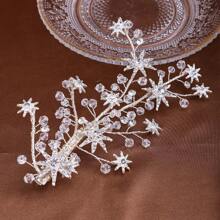 European Bridal Side Clip Headpiece Handmade Star & Rhinestone Metallic Hair Clip Accessory For Wedding Dress, Prom, Updo Hair Styling - A - View 5